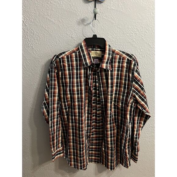 Cabelas Men's‎ Size Large Tall  Brown Black White Plaid Button Down Shirt - Picture 1 of 7